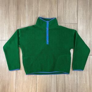 J.Crew Vintage Fleece Snap Pullover Women’s M Green Blue Retro Sherpa Jacket
